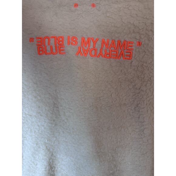 SJYP Unisex Sherpa Fleece Hoodie Ivory + Orange Hoodie Sweatshirt - Sz L - Picture 5 of 14